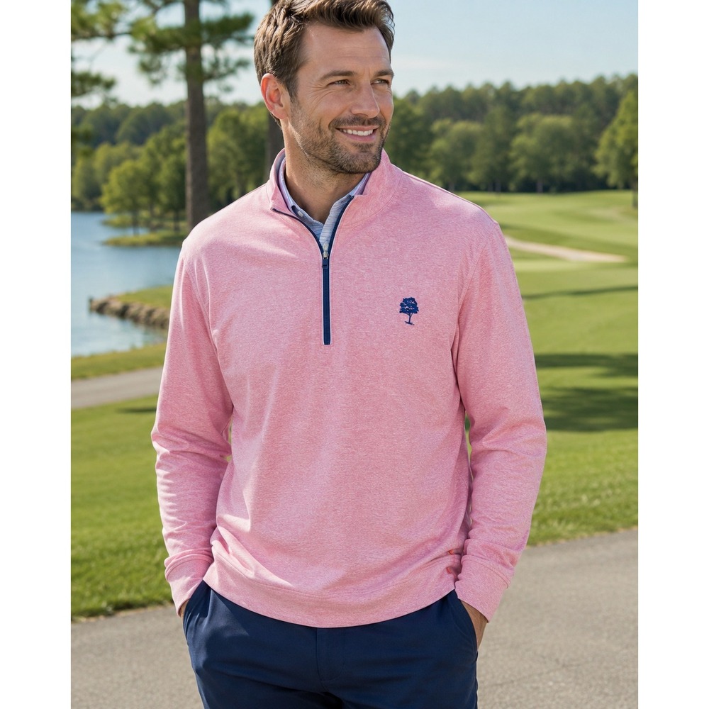 Stitch Golf Mens Pink Heathered Quarter Zip Pullover Tree Logo Size L Large